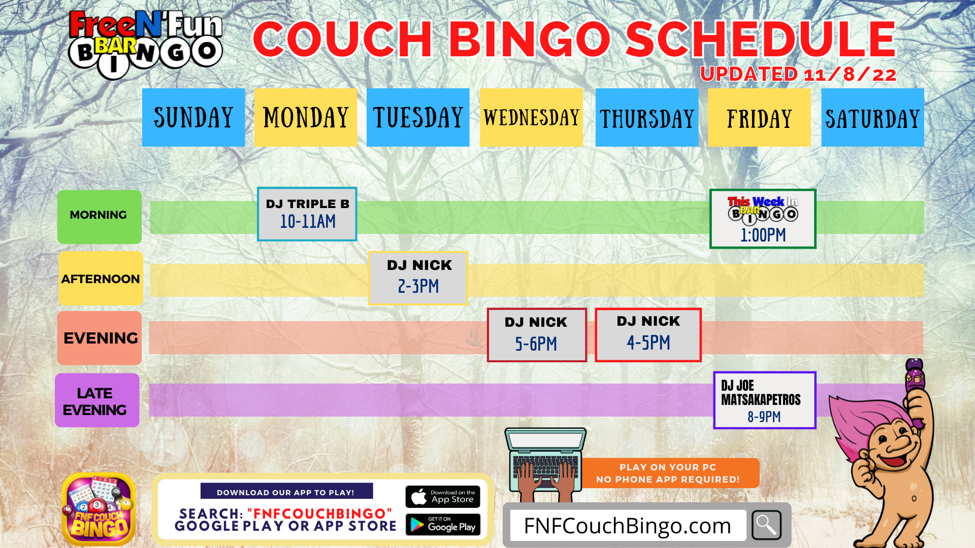 FindMeBingo.com Couch-Schedule-11-8-22 Couch Bingo Schedule 